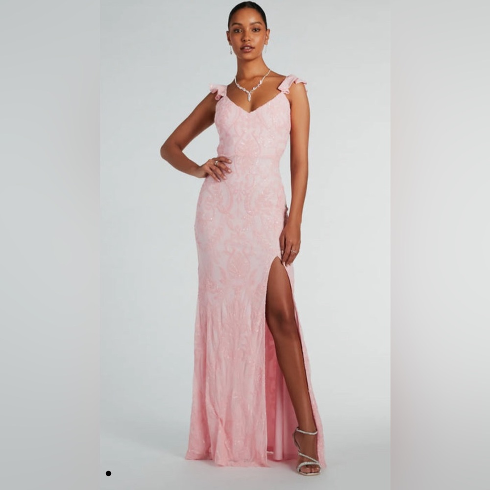 NWT V-Neck Pink Long Sequin Mermaid Formal Prom Dress